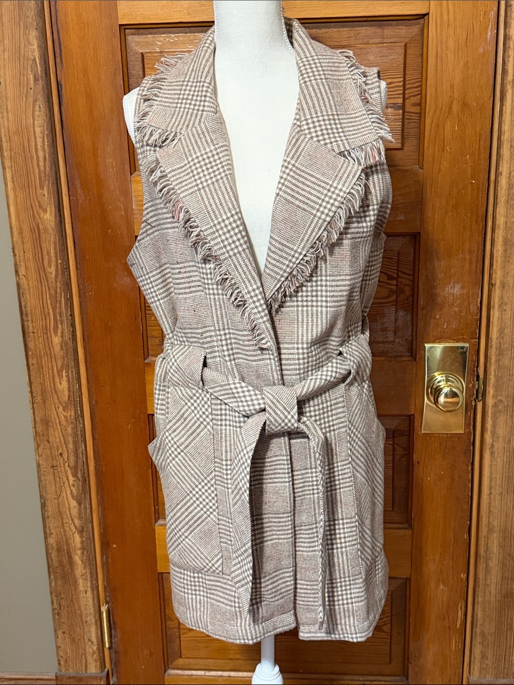 Democracy Long Vest With Tie Belt and Big Pockets Size XL